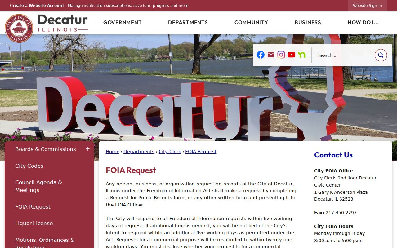 Decatur Illinois FOIA instructions for police records