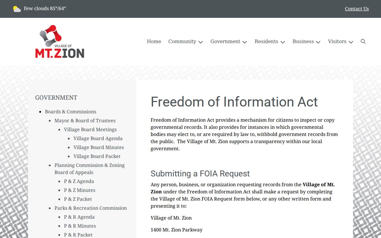 Mount Zion Police FOIA contacts and request instructions