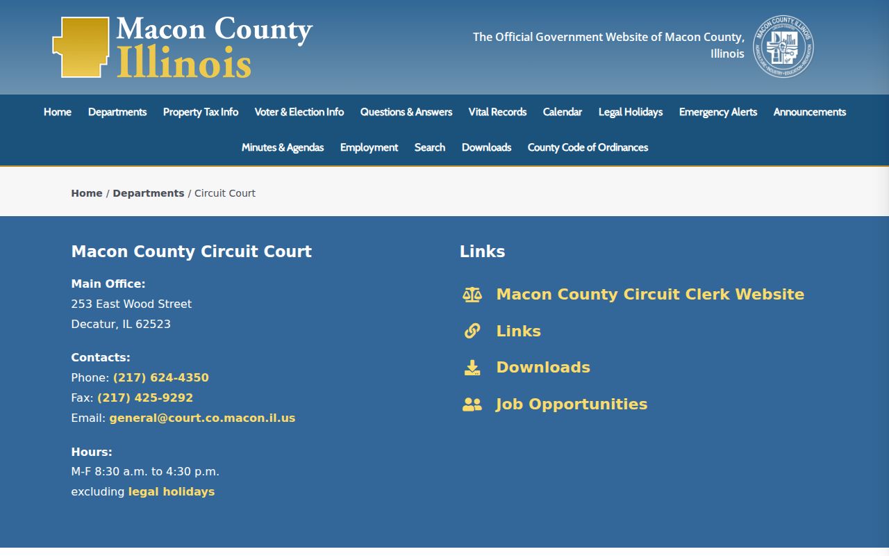 Macon County Circuit Court official page describing court jurisdiction