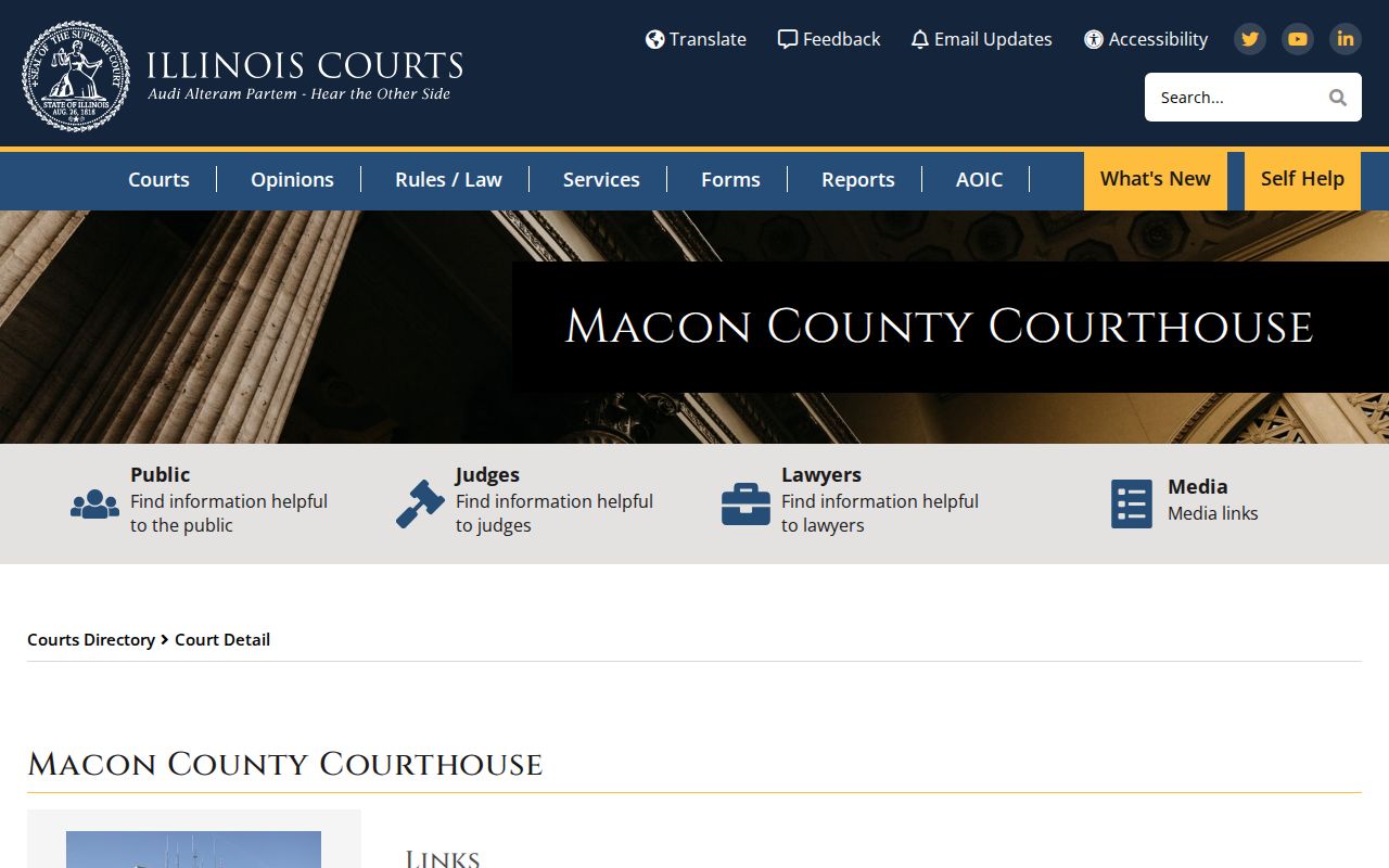 Illinois Courts directory entry for the Macon County Courthouse