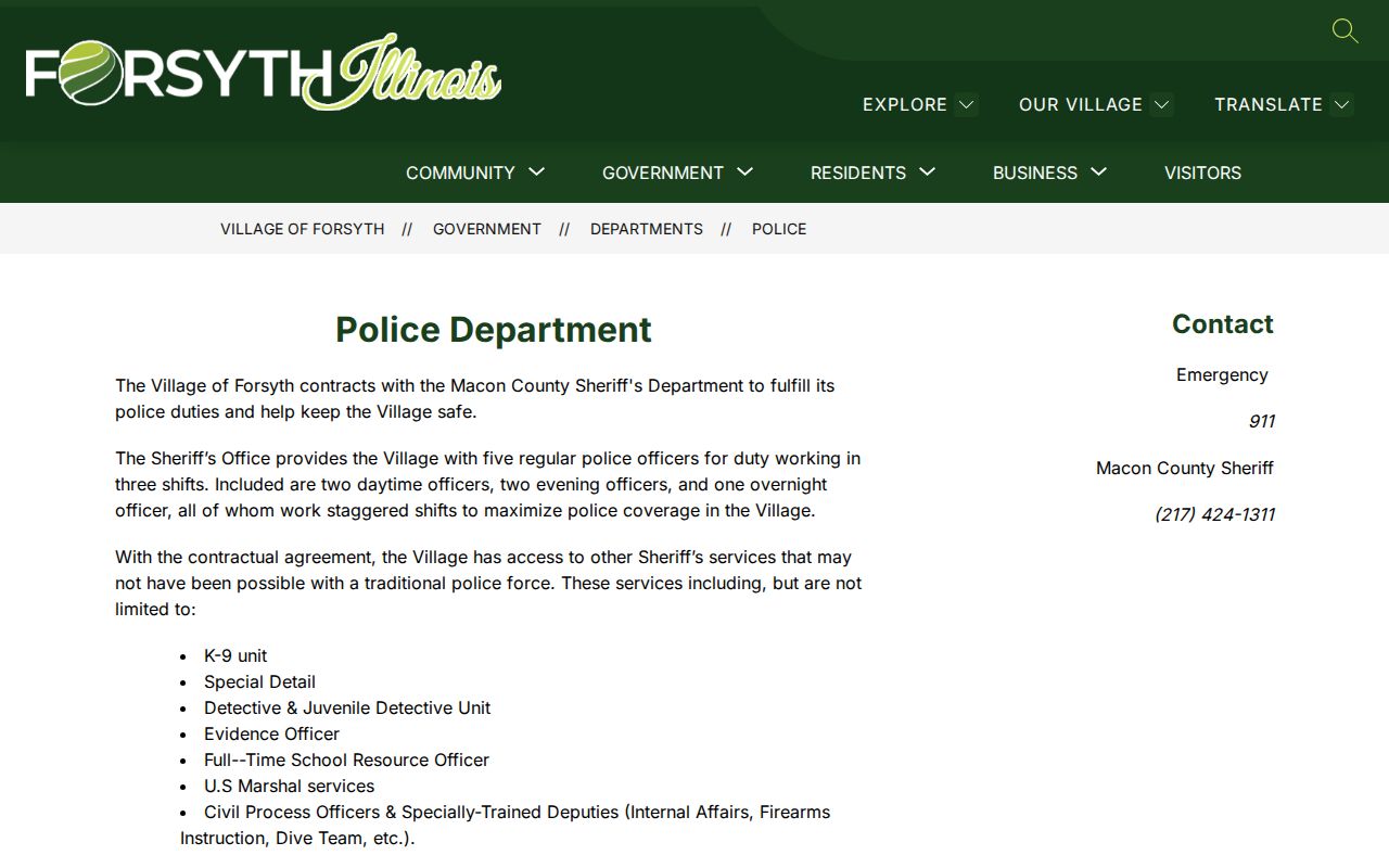 Macon County criminal history Forsyth contract policing