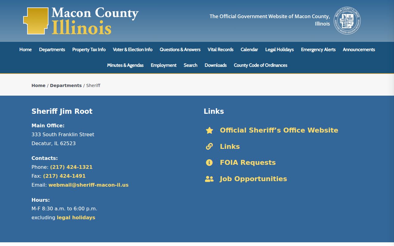 Macon County criminal records sheriff contact page
