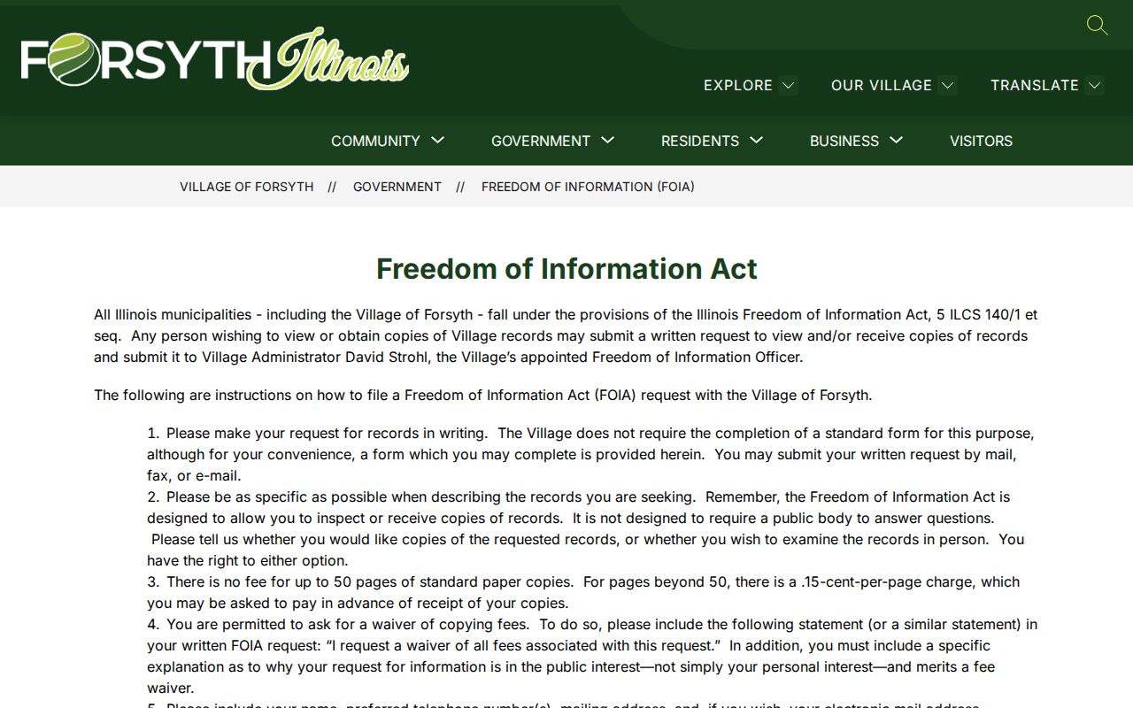 Forsyth Illinois public records request instructions