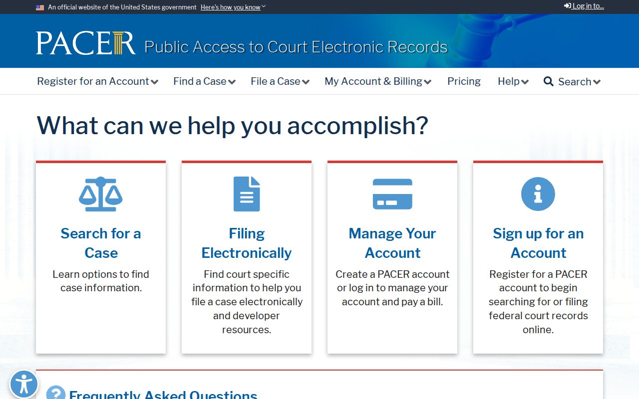 PACER official federal court records portal